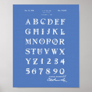 Lettertype 1938 Patent Art Blueprint Poster