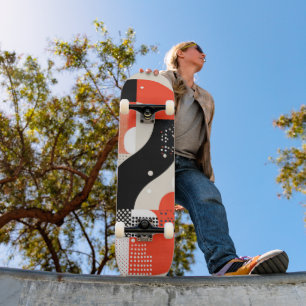 Lettervormen met stippen in rood en zwart skateboard