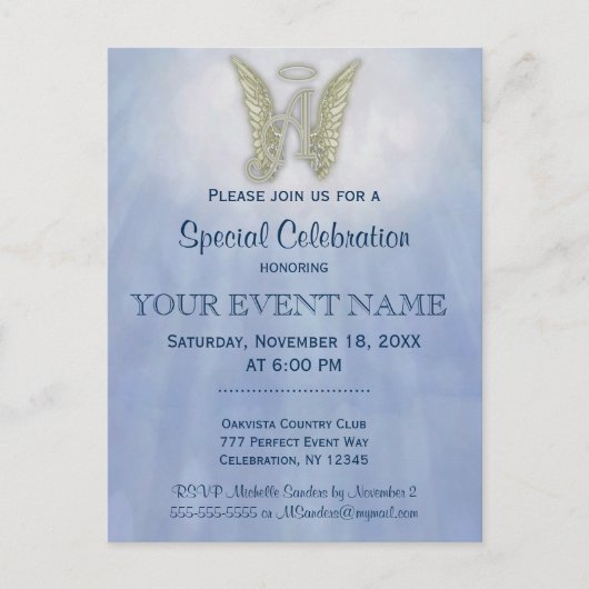 Lettre A Angel Monogramme Invitation (Devant)