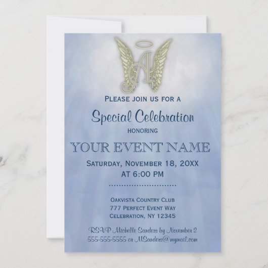 Lettre A Angel Monogramme Invitation (Dos)