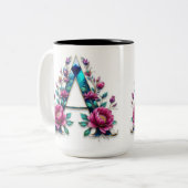 Lettre A Café Mug - Design floral pour le don (Devant gauche)