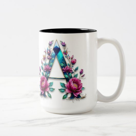 Lettre A Café Mug - Design floral pour le don (Droit)
