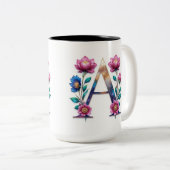 Lettre A Café Mug - Design floral pour le don (Devant droit)