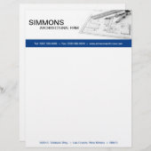 Lettre À En-tête 8,5x11 Bleu Architectural Blue Print Letter Head (Devant / Derrière)