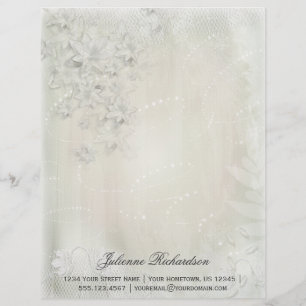 Lettre À En-tête Blanc vintage sur papier-lettres gris floral blanc