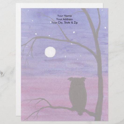 Lettre À En-tête Chouette et Pleine lune (Devant / Derrière)
