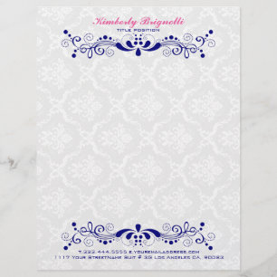 Lettre À En-tête Élégant dentelle florale Royal-Blue blanc