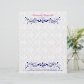 Lettre À En-tête Élégant dentelle florale Royal-Blue blanc (Debout devant)