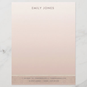 LETTRE À EN-TÊTE ÉLÉGANT ROSE MINIMAL GOLD SHIMMER PERSONNALISÉ