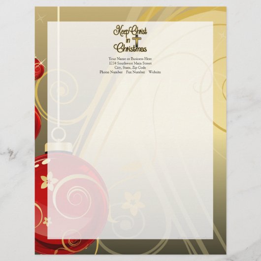 Lettre À En-tête Gardez le Christ à Noël, Gold/Red Christian (Devant)
