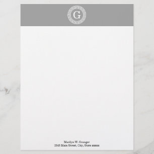 Lettre À En-tête Gris foncé blanc clé grecque cadre Rnd initial Mon