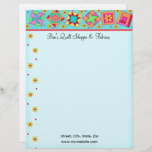 Lettre À En-tête L'édredon de patchwork de turquoise bloque (Devant / Derrière)