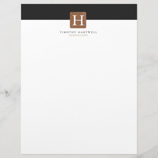 Lettre À En-tête Monogramme audacieux fendu de centre blanc du noir (Devant)