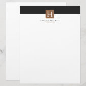 Lettre À En-tête Monogramme audacieux fendu de centre blanc du noir (Devant / Derrière)