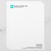 Lettre À En-tête Monogramme Carré arrondi - Turquoise (Devant / Derrière)