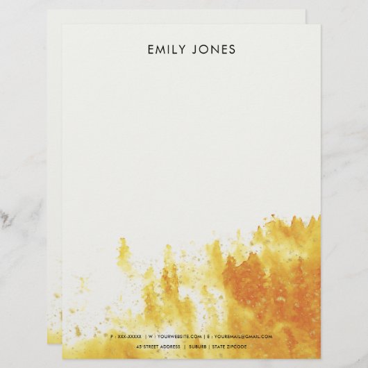 LETTRE À EN-TÊTE MONOGRAMME DU FOLIAGE D'ARBRE D'EAU JAUNE (Devant / Derrière)