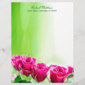 Lettre À En-tête Roses roses fuchsia sur l'arrière - plan vert (Devant)