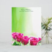 Lettre À En-tête Roses roses fuchsia sur l'arrière - plan vert (Debout devant)