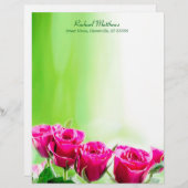 Lettre À En-tête Roses roses fuchsia sur l'arrière - plan vert (Devant / Derrière)
