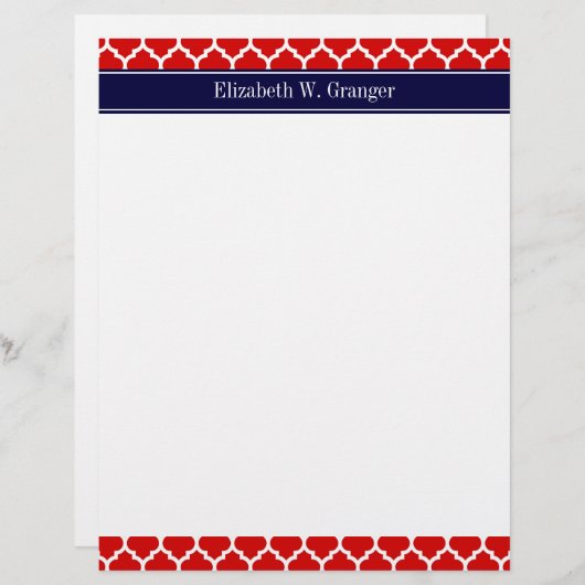 Lettre À En-tête Rouge Blanc Marocain #5 Marine Nom bleu Monogramme (Devant / Derrière)