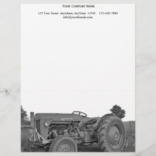 Lettre À En-tête Tracteur antique en noir et blanc