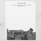Lettre À En-tête Tracteur antique en noir et blanc (Devant / Derrière)