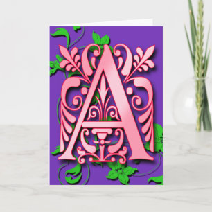 Lettre A Monogramme initiale sur les cartes violet