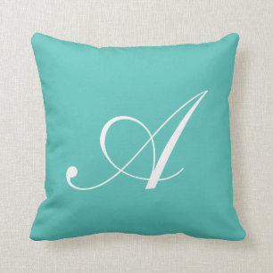 Lettre A Monogramme Turquoise Coussin