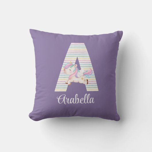 Lettre A Oreiller À Lancer Unicorne (Recto)