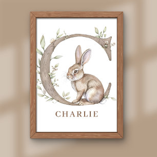 Lettre alphabet animal C Enfants Nom Bunny Poster