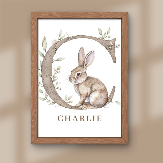 Lettre alphabet animal C Enfants Nom Bunny Poster