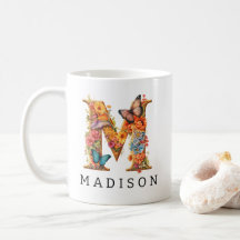 Lettre alphabet de jardin M Monogram Café Mug