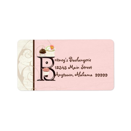 Lettre B Cupcake Adresse professionnelle Étiquette (Devant)