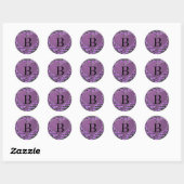 Lettre 'B' sur autocollant rond coeur violet (Feuille)