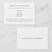 Lettre bijoux Authenticité, Modèle de certificat (Devant / Derrière)