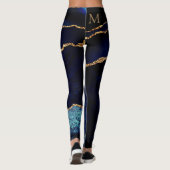 Lettre bleue or personnalisé et nom Leggings (Dos)