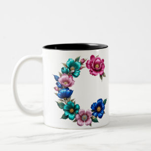 Lettre C Mug de café - Design floral pour le don