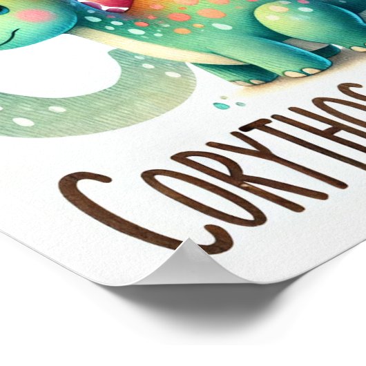 Lettre C, Poster d'aquarelle Dinosaure Alphabet (Coin)