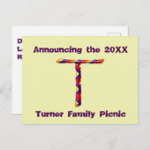 Lettre colorée T Faire-part de réunion familiale (Devant / Derrière)