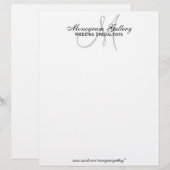 Lettre Customisable Elégante en-tête de monogramme noir et blanc (Devant / Derrière)