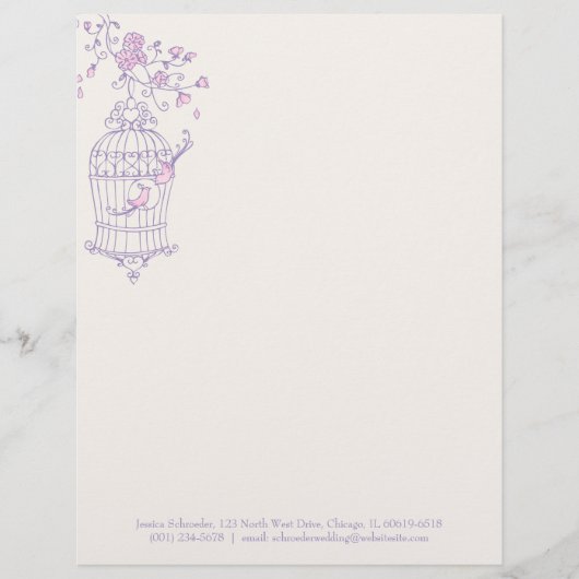 Lettre Customisée En-tête de cage d'oiseau rose pourpre (Devant)