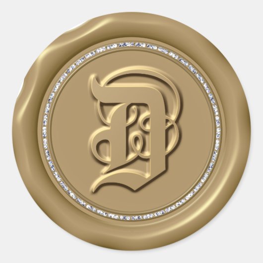 *~* Lettre D Cercle Diamant Stickers de cire d'or (Devant)