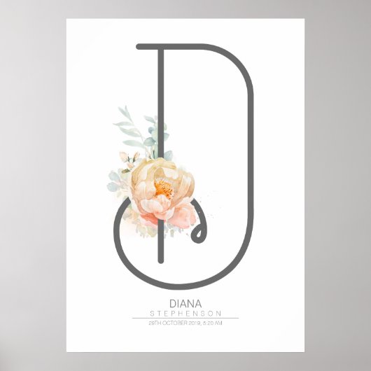 Lettre D Monogramme Fleur Décoration Maison Rose P (Devant)