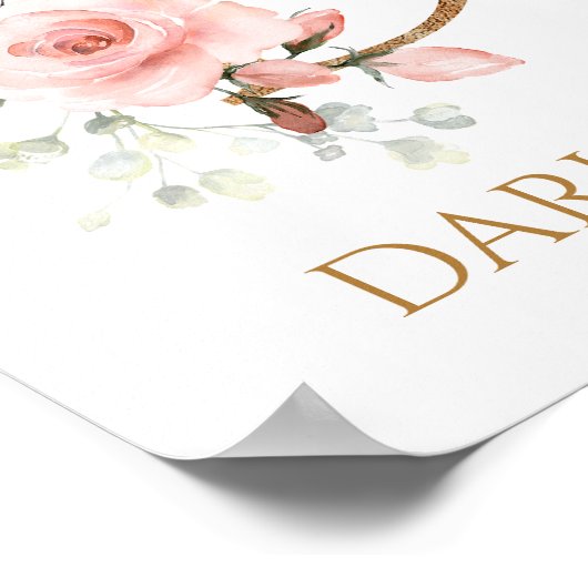 Lettre D Monogramme Peach rose Poster (Coin)