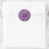 Lettre 'D' sur autocollant rond coeur violet (Sac)