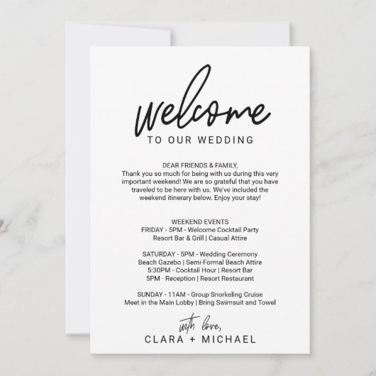 Lettre d'accueil et carte en calligraphie fantaisi (Devant)