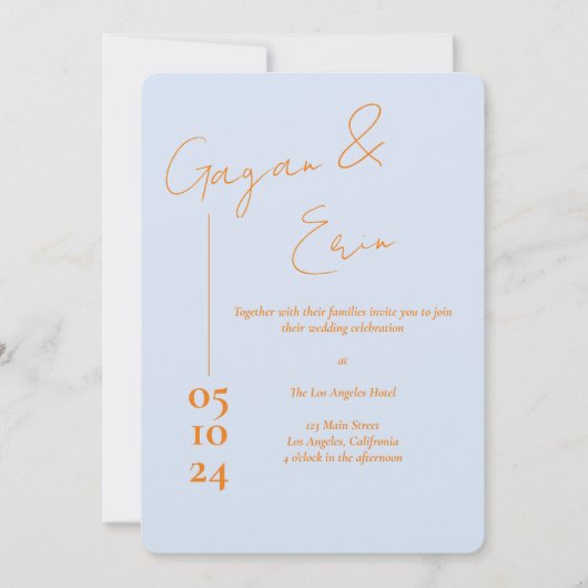 LETTRE D'AMOUR Bleu Dusty Invitations De Mariage (Devant)