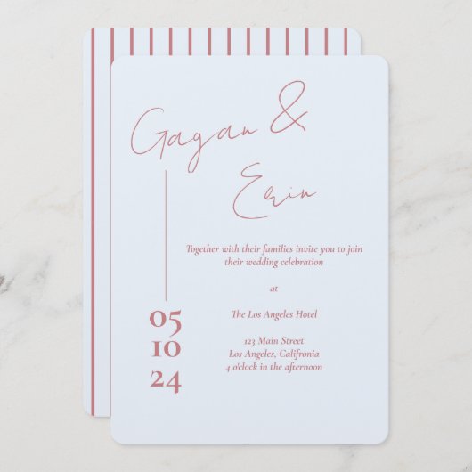 LETTRE D'AMOUR Bleu Dusty Invitations De Mariage (Devant / Derrière)