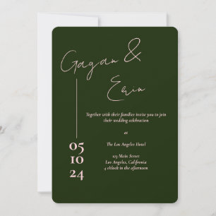 LETTRE D'AMOUR Pink Vert Foncé Invitations De Mari