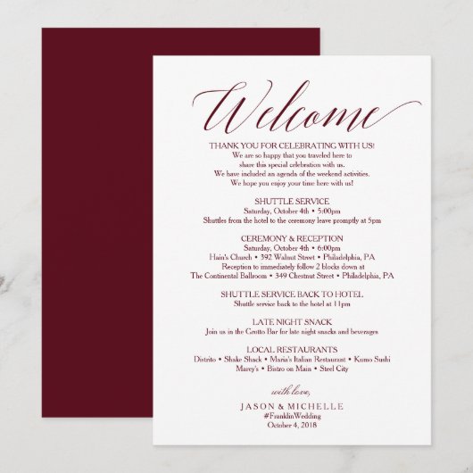 Lettre de bienvenue au programme de mariage en écr (Devant / Derrière)